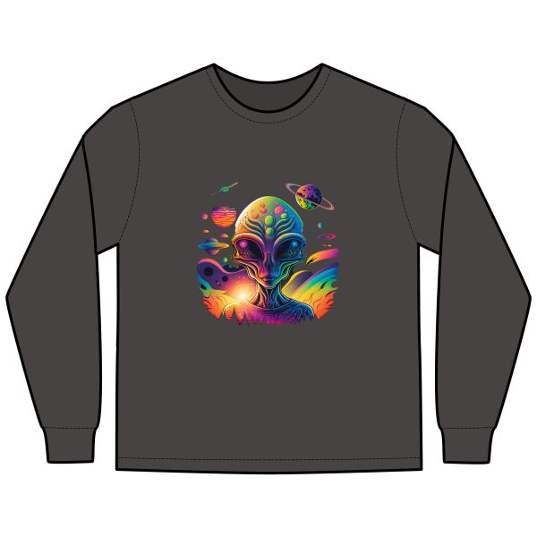 Alien Vibes Long Sleeve T-Shirt, Unisex Graphic Tee, Cosmic Shirt, Perfect Gift for Sci-Fi Lovers, Gifting for Festivals and Birthdays - Image 3