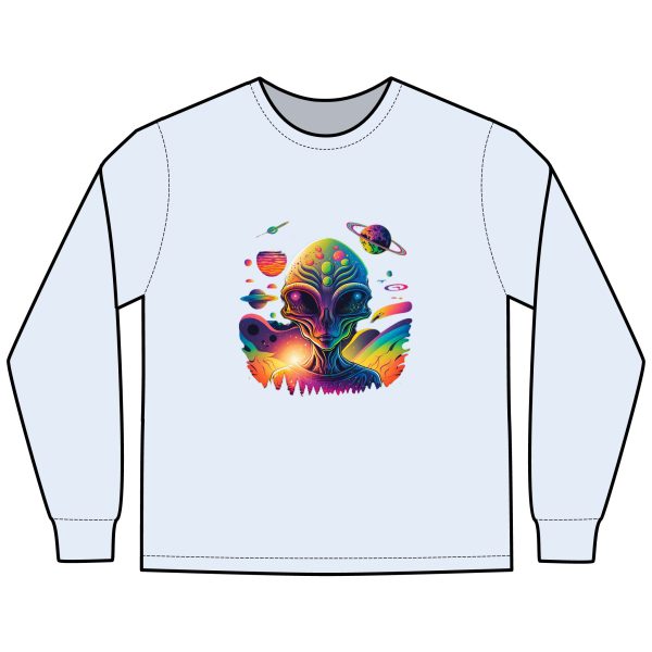Vibrant Alien Graphic Long Sleeve T-Shirt | Unisex Shirt, Space Design Tee, Gift for Science Fiction Lovers, Colorful Apparel, Casual Wear - Image 15