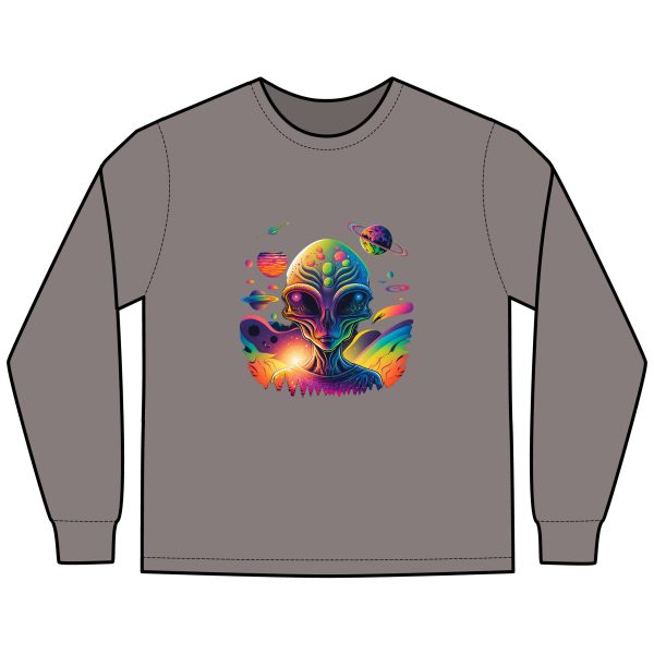 Alien Vibes Long Sleeve T-Shirt, Unisex Graphic Tee, Cosmic Shirt, Perfect Gift for Sci-Fi Lovers, Gifting for Festivals and Birthdays