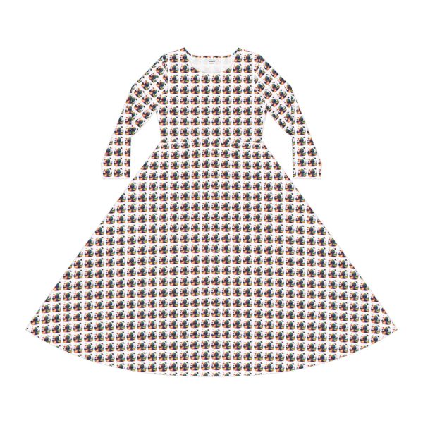 Chic Long Sleeve Dance Dress - Vintage Print, Elegant Dancewear, Perfect for Parties, Casual Events, or Dance Recitals