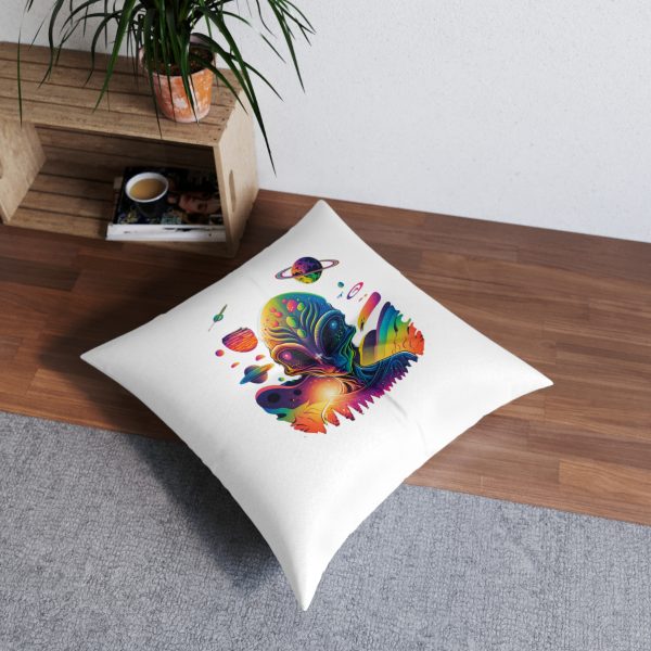 Vibrant Alien Tufted Floor Pillow, Bohemian Decor, Whimsical Home Accent, Space Lover Gift, Unique Cushions, Festival Vibe - Image 4