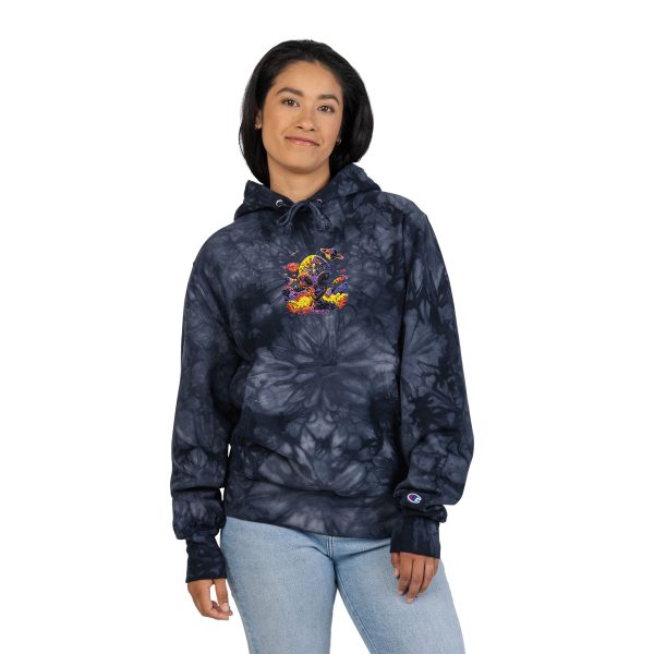 Vibrant Tie-Dye Hoodie, Cozy Unisex Champion Sweatshirt, Embroidered Hooded Sweatshirt, Trendy Fashion Layer, Gift for Friends & Family - Image 4