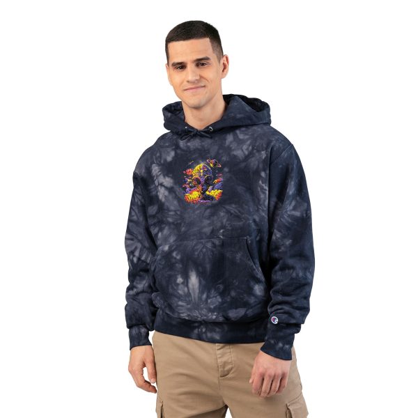 Vibrant Tie-Dye Hoodie, Cozy Unisex Champion Sweatshirt, Embroidered Hooded Sweatshirt, Trendy Fashion Layer, Gift for Friends & Family - Image 3