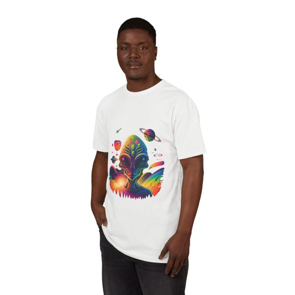 Vibrant Alien Graphic Tee, Unisex Sueded T-Shirt, Cosmic Vibe Shirt, Space Lover Gift, Art T-Shirt for Teens - Image 4