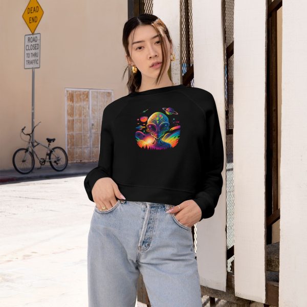 Cosmic Vibes Cropped Fleece Pullover, Women’s Casual Sweatshirt, Trendy Crop Top, Galaxy Print Apparel, Perfect for Festivals and Gifting - Image 4